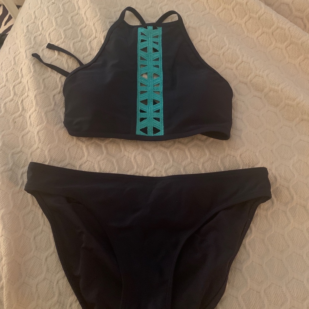 Aerie Navy blue high neck bikini